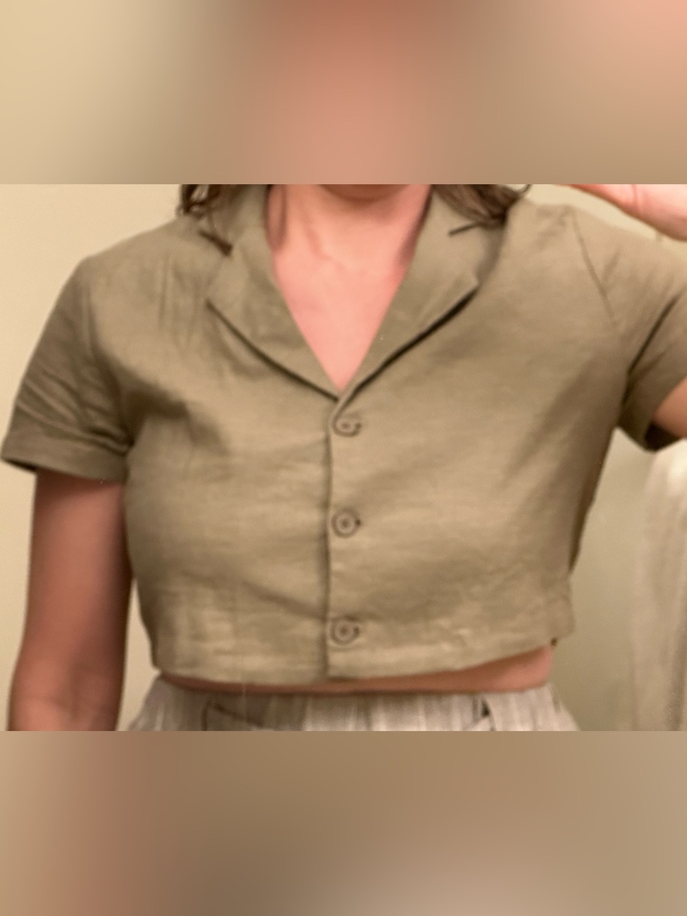Olive Green Cropped la petite garçonne  Button-Up Women's Top